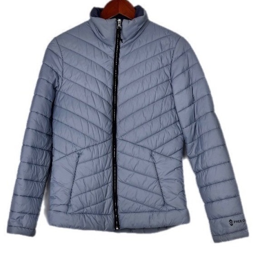 Free Country Puffer Jacket Women S Blue Chevron Quilted Lightweight‎ Zip Up